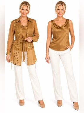 Vintage Randolph Duke 100% Silk 2-Piece Set Size 6 Bronze Caramel Gold NWT
